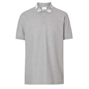 NWT BURBERRY RYLAND PALE GRAY COTTON WHITE COLLAR LOGO SHORT SLEEVE POLO SHIRT M